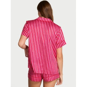 Пижама Glazed Satin Short Pajama Set Heart Stripes