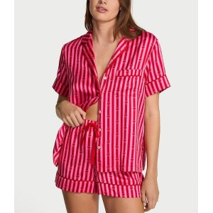 Пижама Glazed Satin Short Pajama Set Heart Stripes