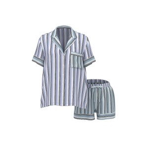 Піжама Signature Satin Short Pajama Set Celestial Blue Stripes