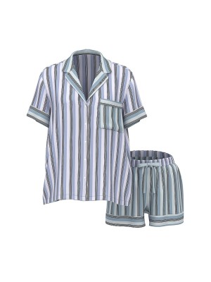Пижама Signature Satin Short Pajama Set Celestial Blue Stripes
