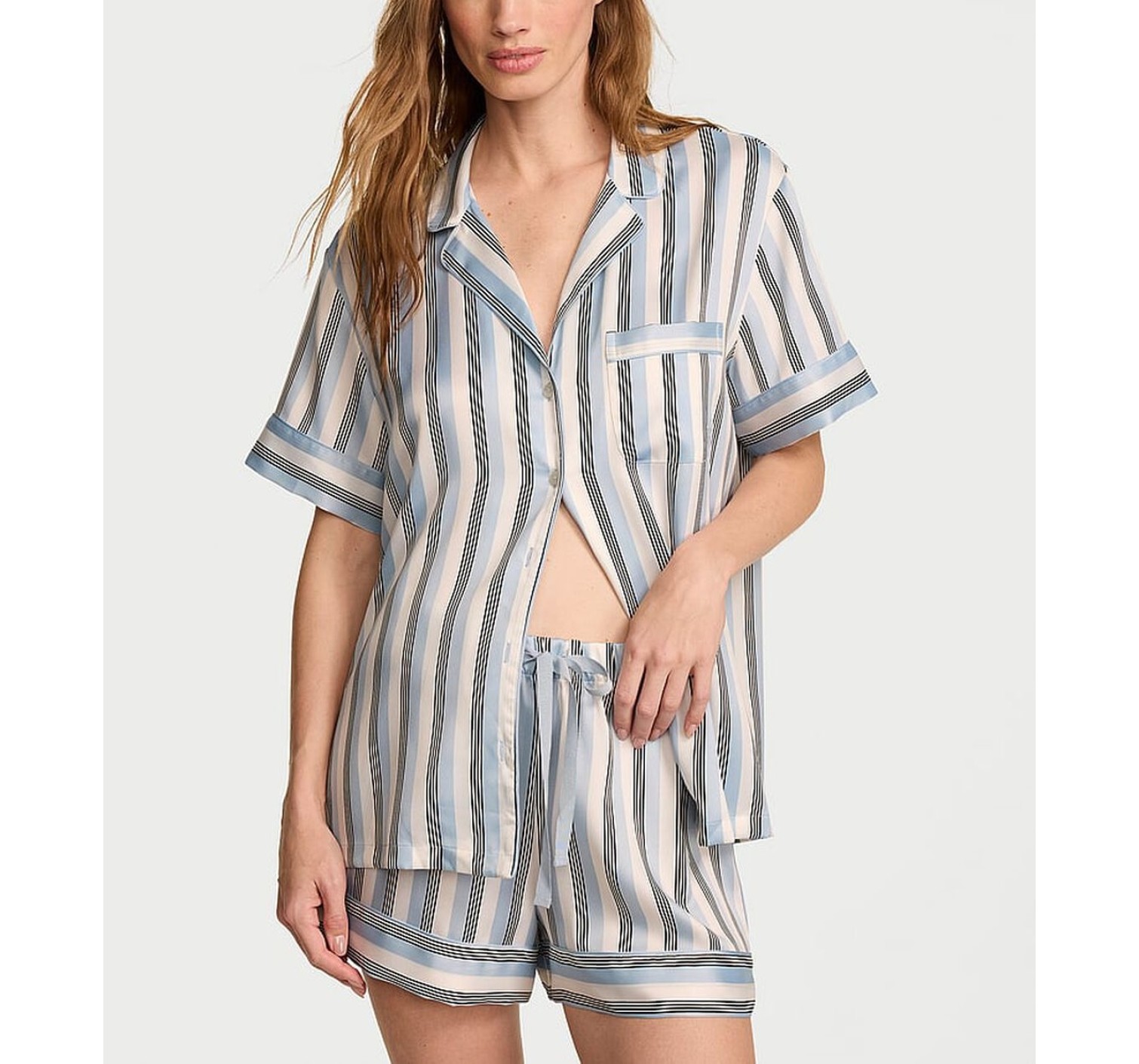 Піжама Signature Satin Short Pajama Set Celestial Blue Stripes