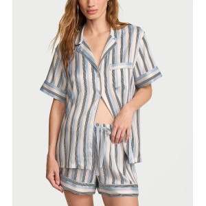 Піжама Signature Satin Short Pajama Set Celestial Blue Stripes