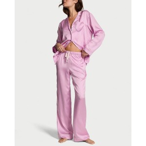 Пижама Glazed Satin Heart Long Pajama Set Bikini Pink Jacquard
