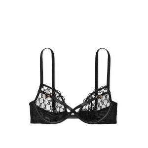 Бюстгальтер VS Logo Embroidery Unlined Low-Cut Demi Bra Black