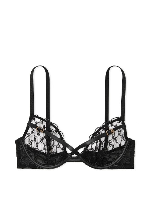 Бюстгальтер VS Logo Embroidery Unlined Low-Cut Demi Bra Black