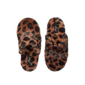 Домашние тапочки Faux Fur Slippers Brown Leopard