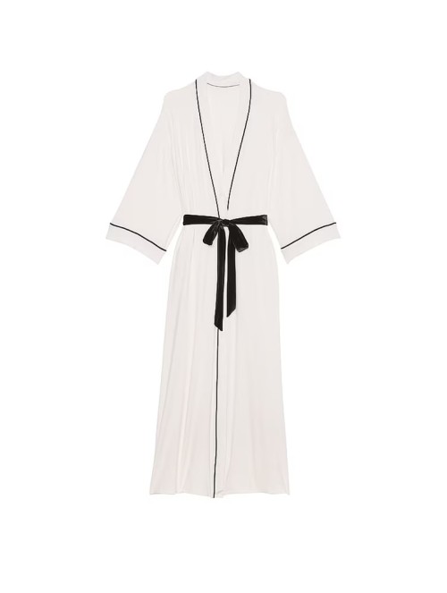 Халат Modal Soft Velvet Trim Maxi Robe Coconut White 