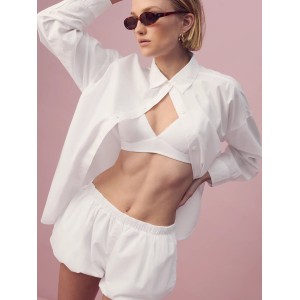 Костюм тройка Cotton Button-Front Sleepshirt Bralette Bubble Short White