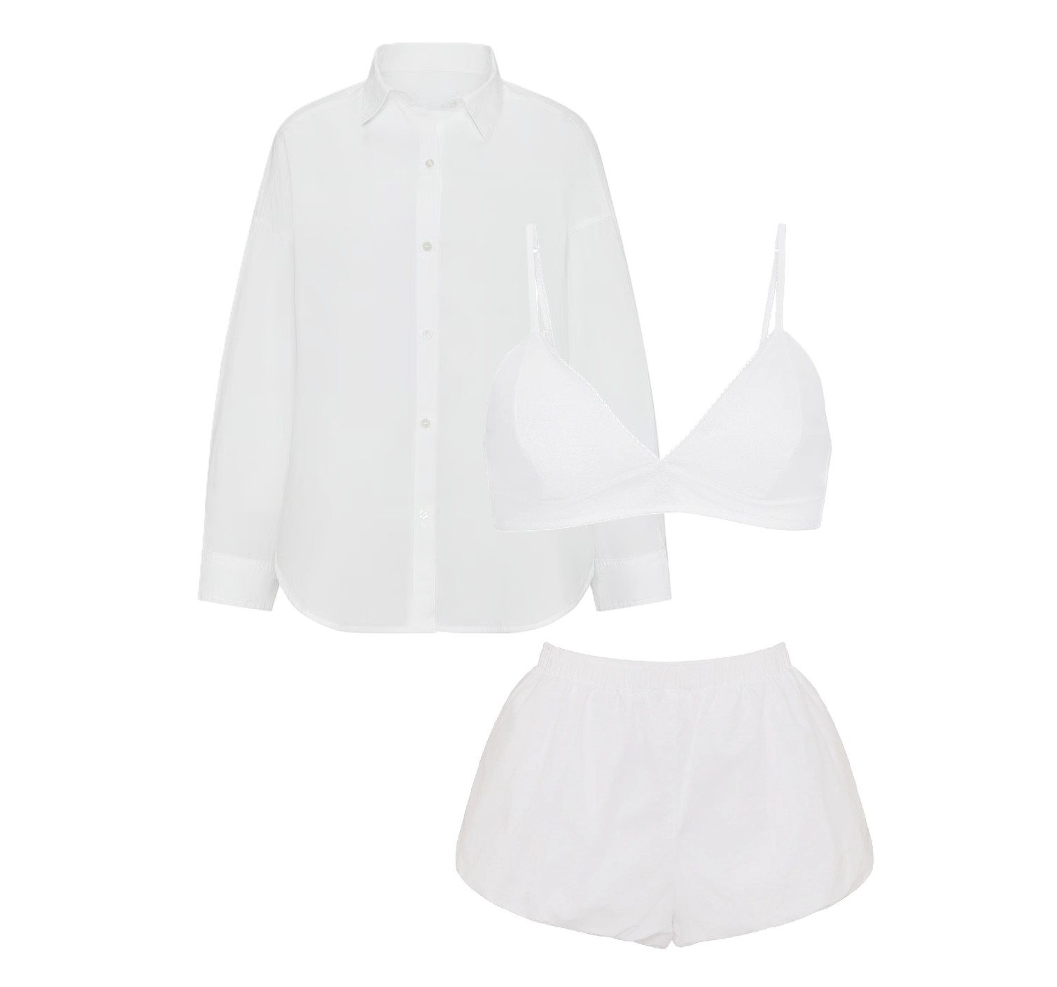 Костюм тройка Cotton Button-Front Sleepshirt Bralette Bubble Short White