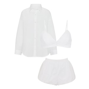 Костюм тройка Cotton Button-Front Sleepshirt Bralette Bubble Short White