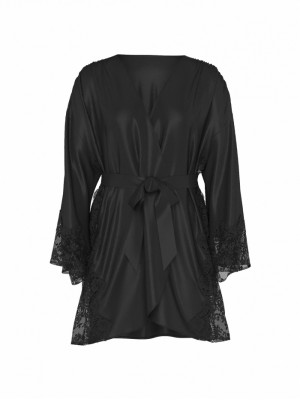 Халат Black Satin Lace Trim Robe
