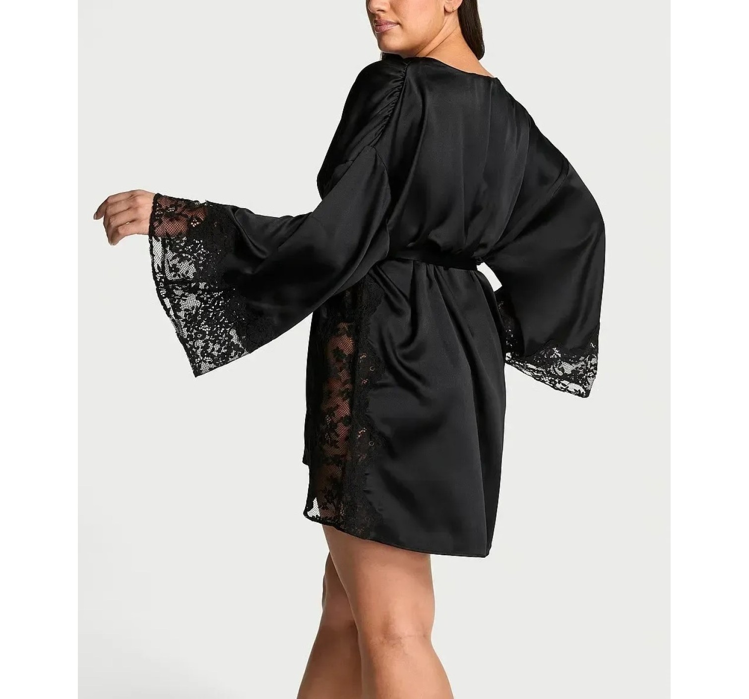 Халат Black Satin Lace Trim Robe