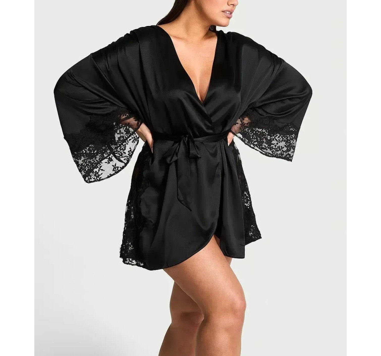 Халат Black Satin Lace Trim Robe