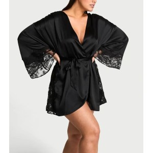 Халат Black Satin Lace Trim Robe