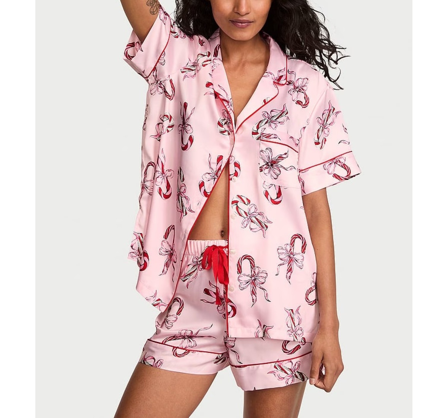 Піжама Glazed Satin Short Pajama Set Pink Bows