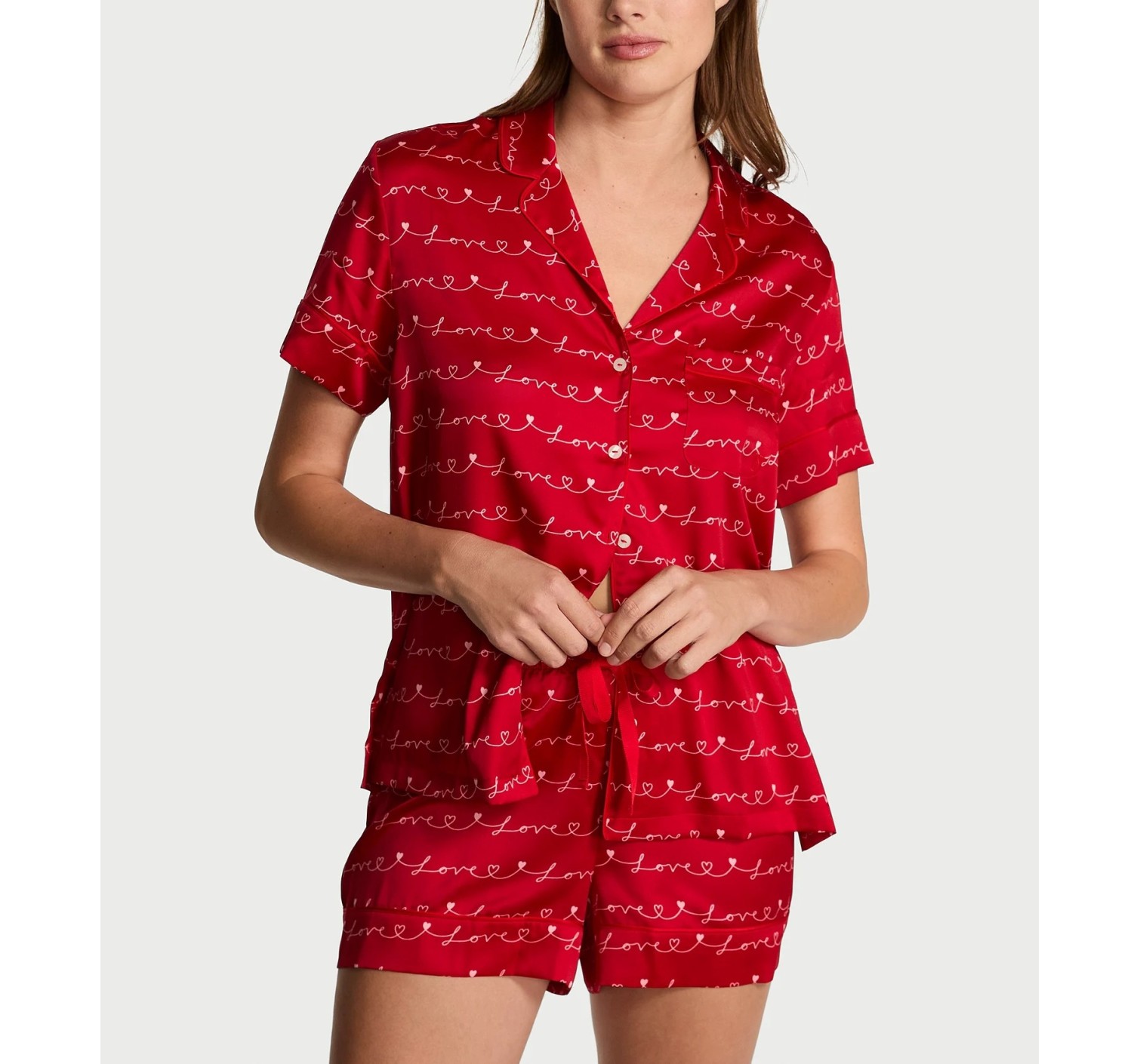 Піжама Signature Satin Short Pajama Set Red hearts