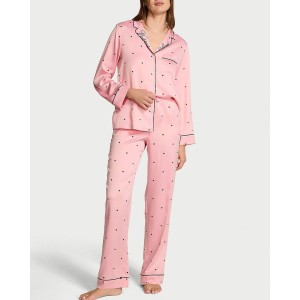 Піжама Glazed Satin Bow Short Pajama Set Pink with black hearts