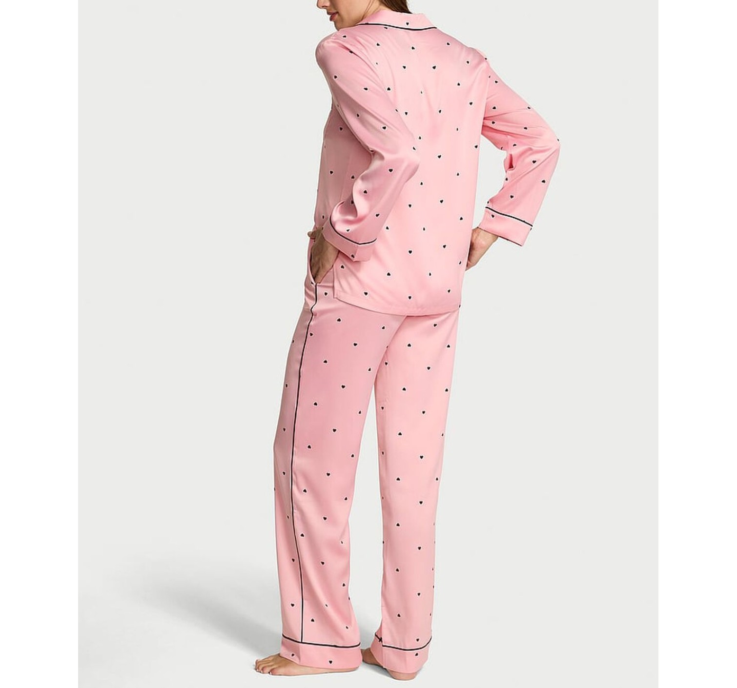 Піжама Glazed Satin Bow Short Pajama Set Pink with black hearts