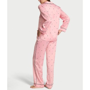 Піжама Glazed Satin Bow Short Pajama Set Pink with black hearts