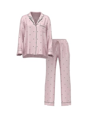 Піжама Glazed Satin Bow Short Pajama Set Pink with black hearts
