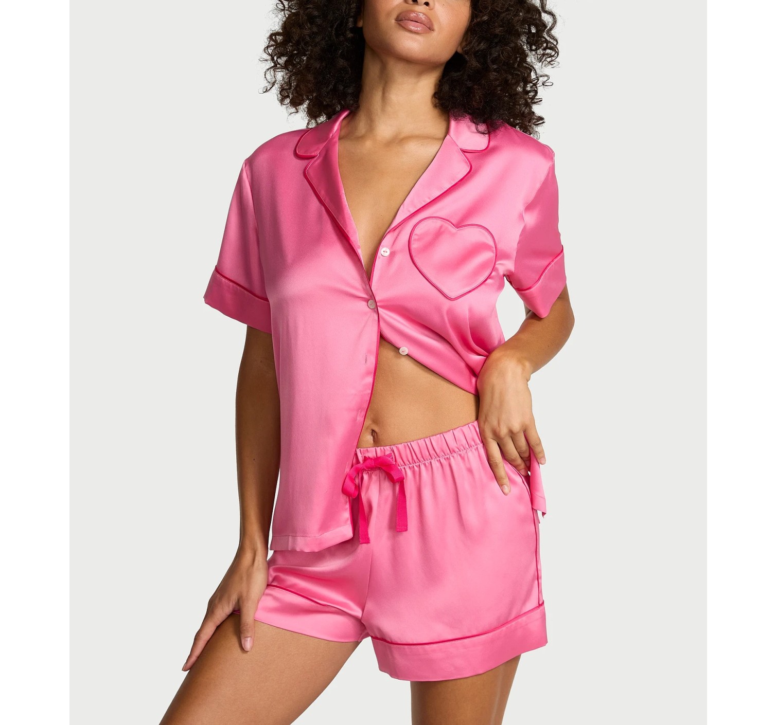 Піжама Glazed Satin Bow Short Pajama Set pocket heart