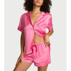 Піжама Glazed Satin Bow Short Pajama Set pocket heart