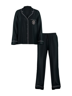 Піжама Black Logo Script Satin Long Pajama Set