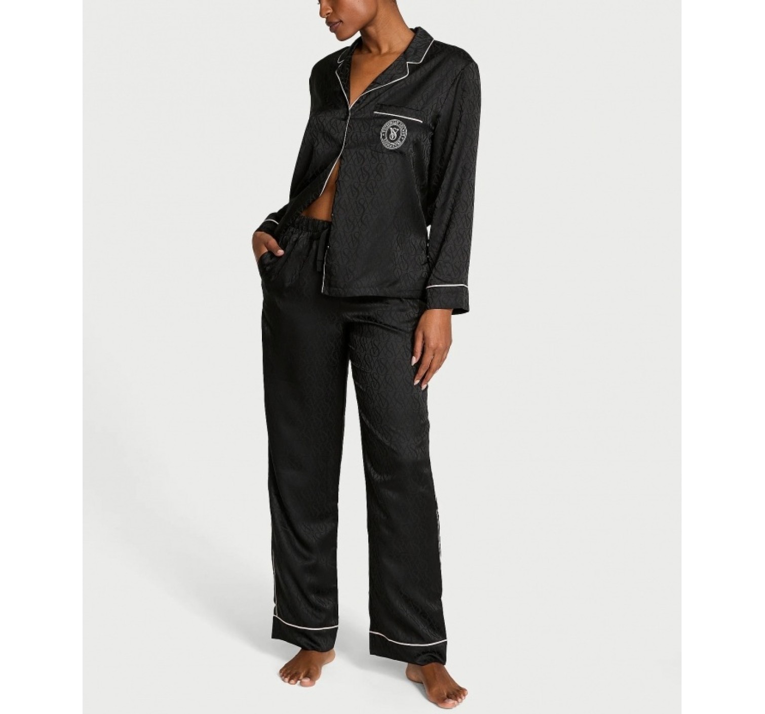 Пижама Black Logo Script Satin Long Pajama Set 
