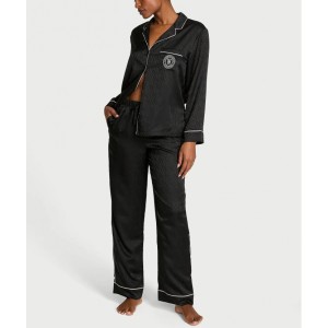 Пижама Black Logo Script Satin Long Pajama Set 