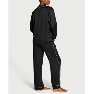 Пижама Black Logo Script Satin Long Pajama Set 