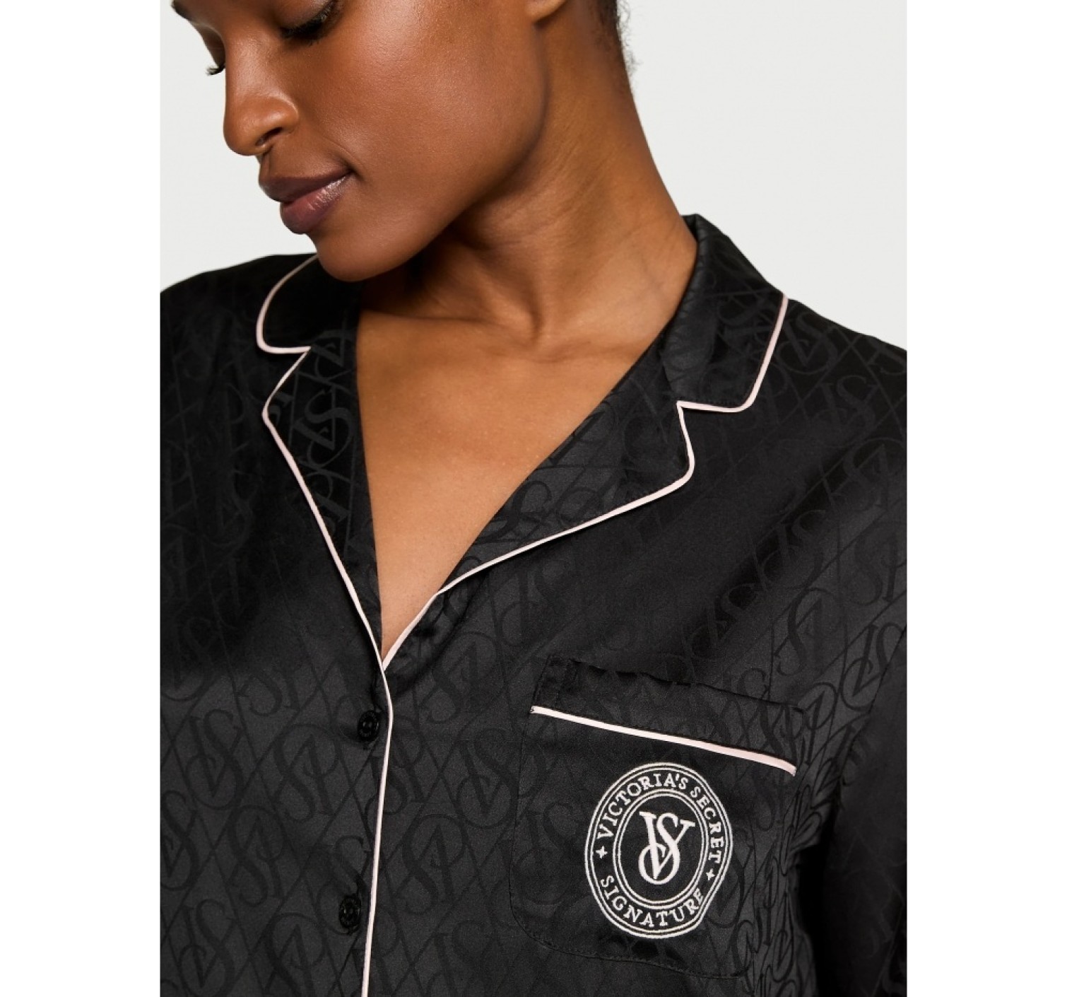 Пижама Black Logo Script Satin Long Pajama Set 