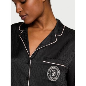 Пижама Black Logo Script Satin Long Pajama Set 