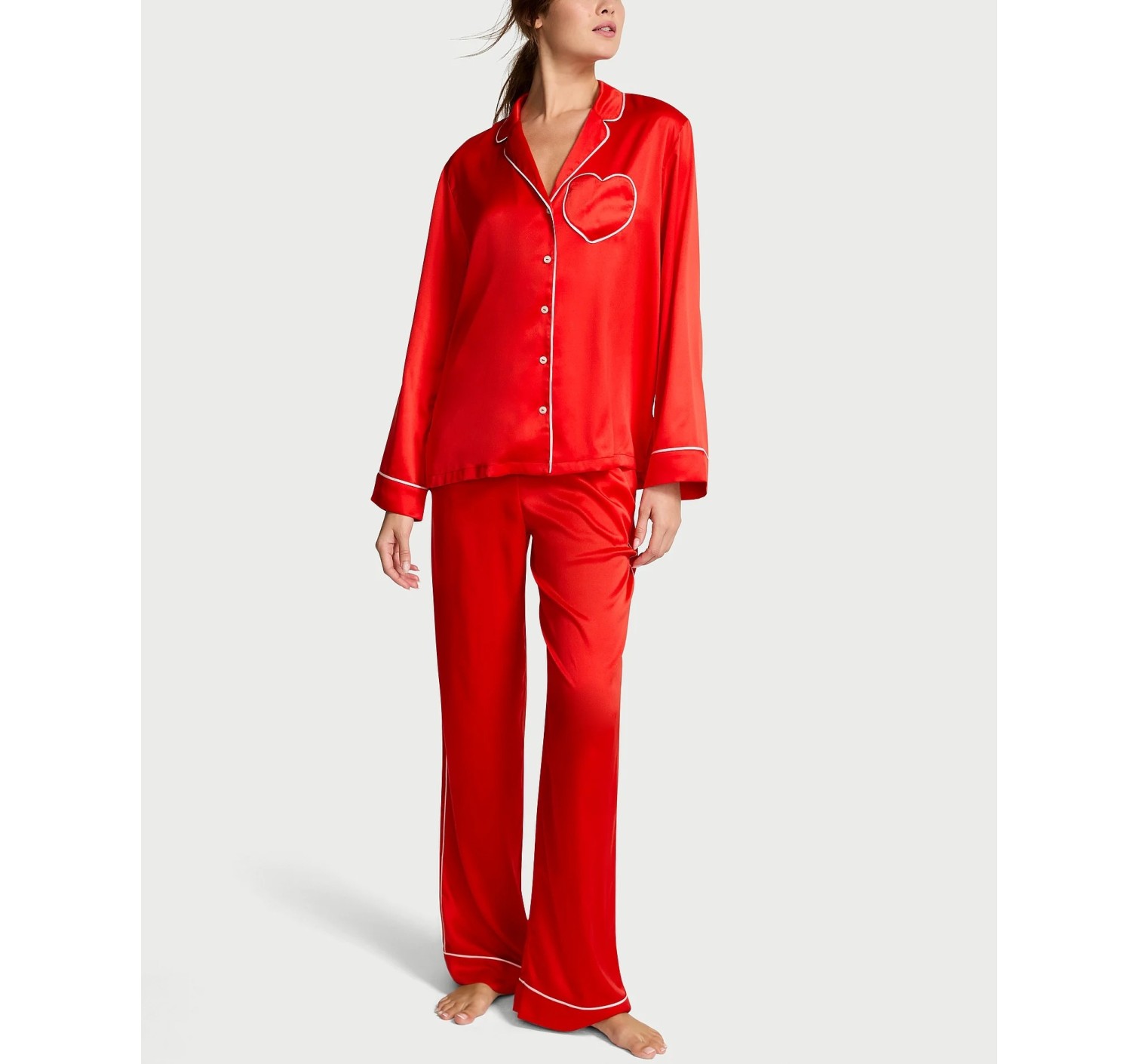 Пижама Lipstick Satin Long Pajama Set Heart Pocket