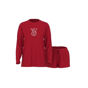 Пижама Cotton Shine Logo Long-Sleeve Short Pajama Set Red