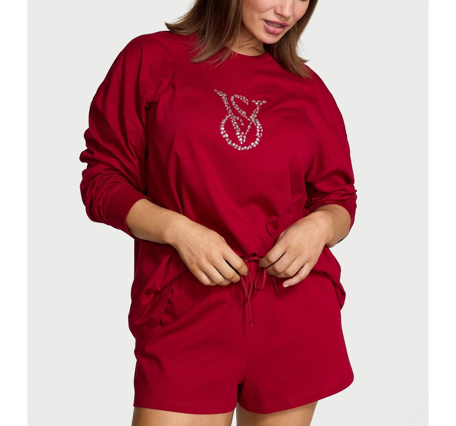 Пижама Cotton Shine Logo Long-Sleeve Short Pajama Set Red