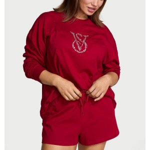 Пижама Cotton Shine Logo Long-Sleeve Short Pajama Set Red
