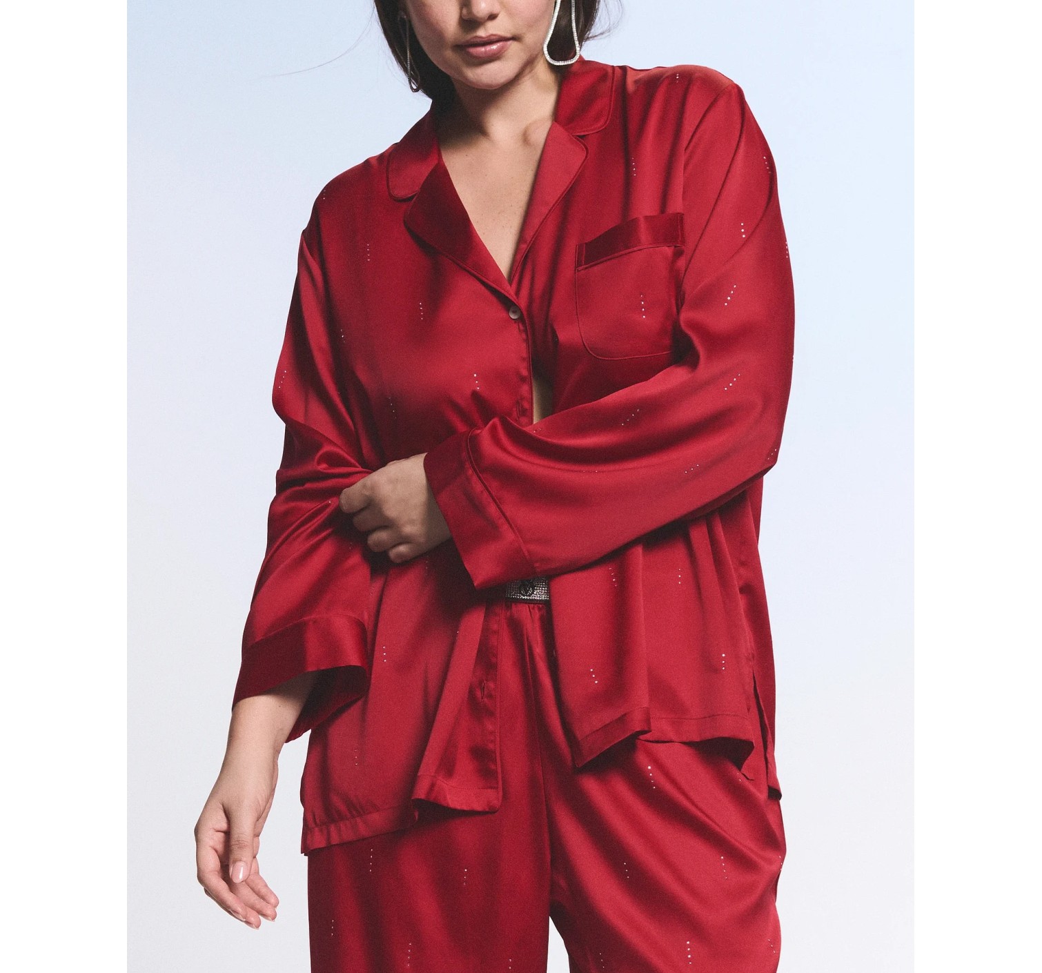 Пижама Signature Satin Shine Long Pajama Set Red Laquer