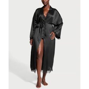 Сатиновый халат Victoria's Secret Satin & Rose Lace Open-Back Long Robe