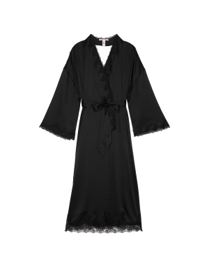 Сатиновый халат Victoria's Secret Satin & Rose Lace Open-Back Long Robe