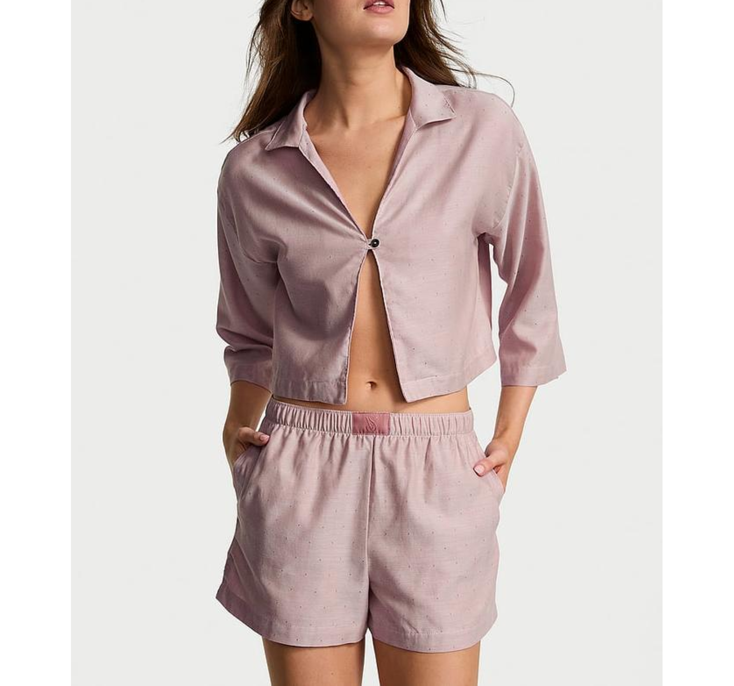 Пижама Modal-Cotton 3/4-Sleeve Flyaway Shirt & Short Pajama Set