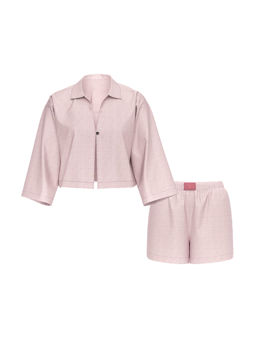 Піжама Modal-Cotton 3/4-Sleeve Flyaway Shirt & Short Pajama Set
