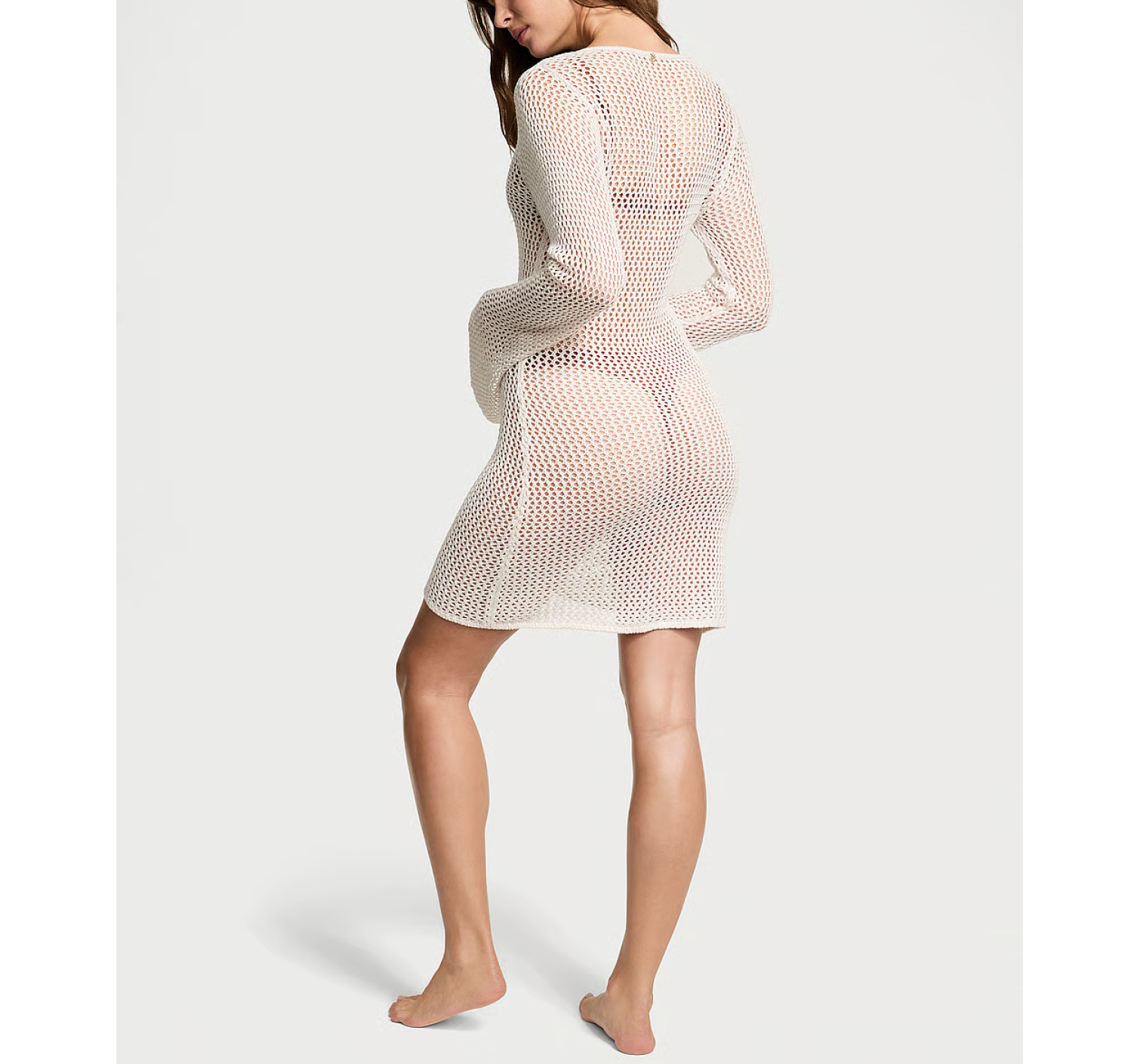 Пляжна туніка Beachwear Crochet Long-Sleeve Mini Dress