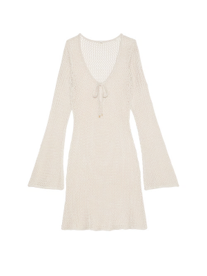 Пляжна туніка Beachwear Crochet Long-Sleeve Mini Dress