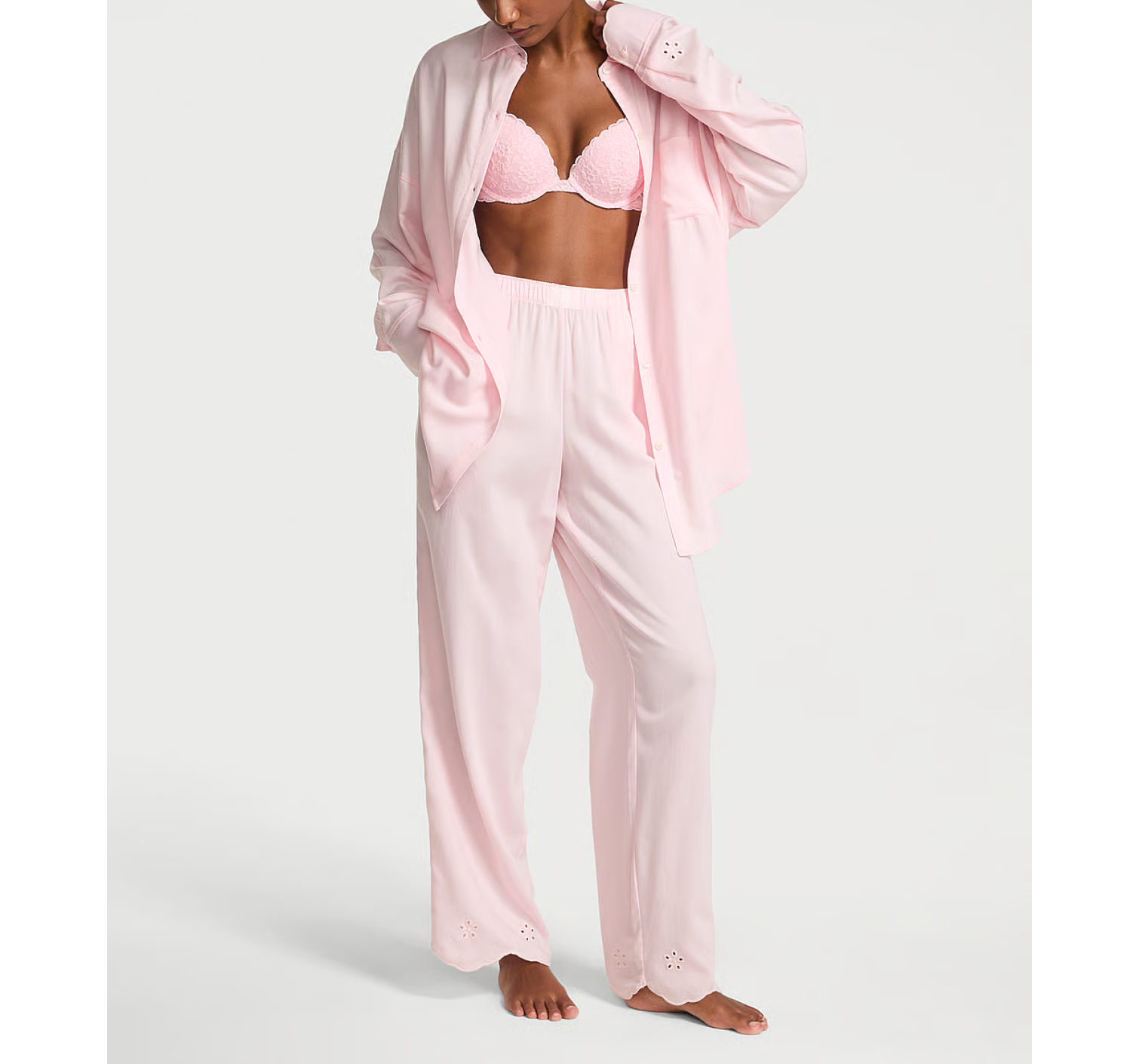 Піжама Modal-Cotton Eyelet Long Pajama Set Angel Pink