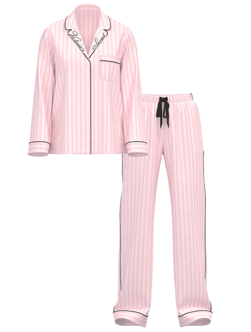 Пижама Flannel Long Pajama Set Pink Stripe Print