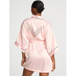 Сатиновый халат Victoria's Secret Backstage Satin Sparkle Short Robe Pink Stripe
