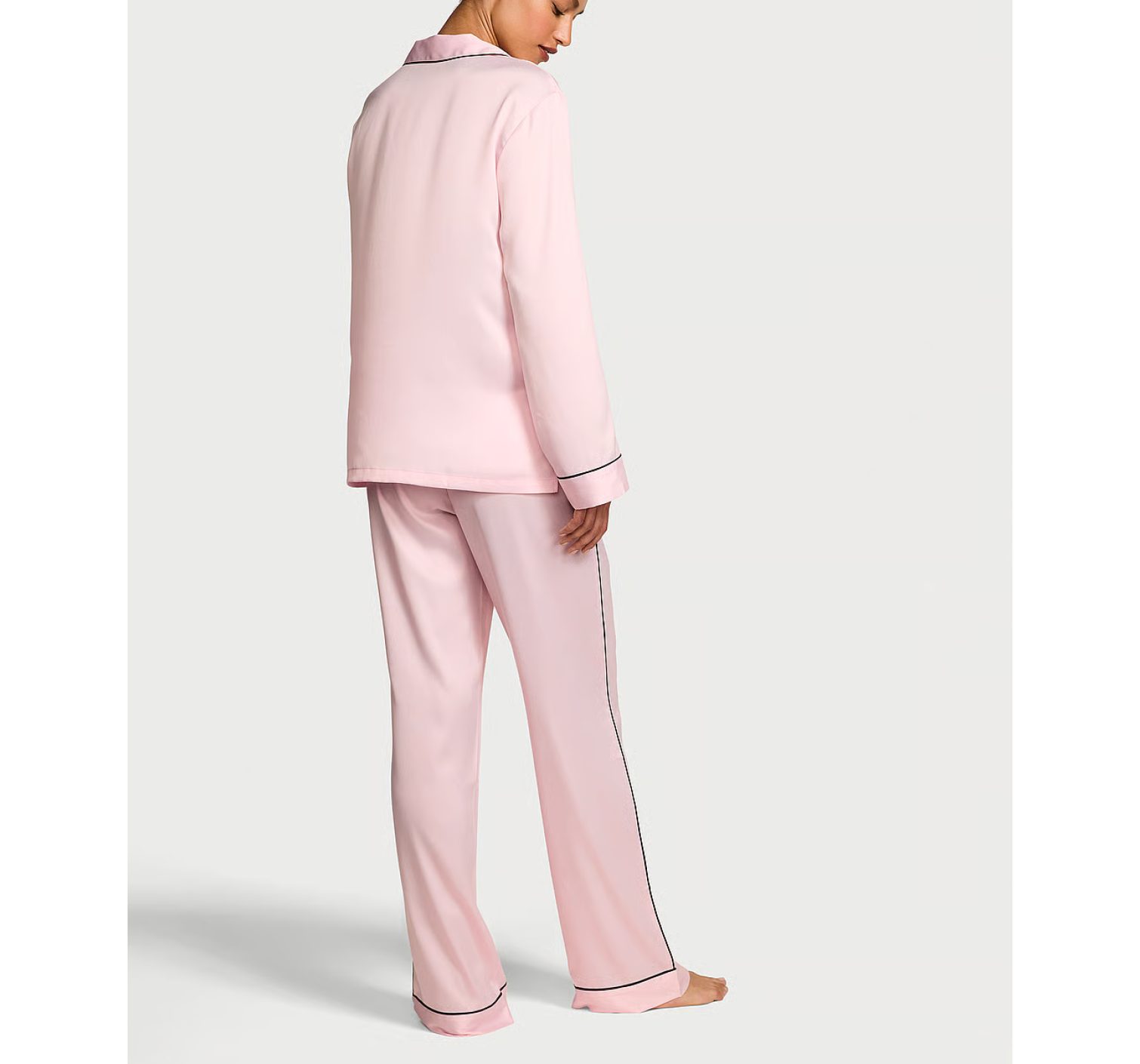 Сатинова піжама Glazed Satin Long Pajama Set Collar Embroidery