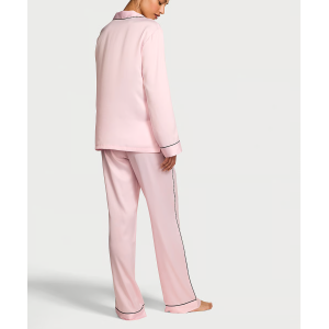 Сатинова піжама Glazed Satin Long Pajama Set Collar Embroidery