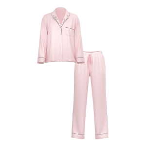 Сатинова піжама Glazed Satin Long Pajama Set Collar Embroidery