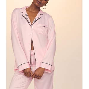 Сатинова піжама Glazed Satin Long Pajama Set Collar Embroidery